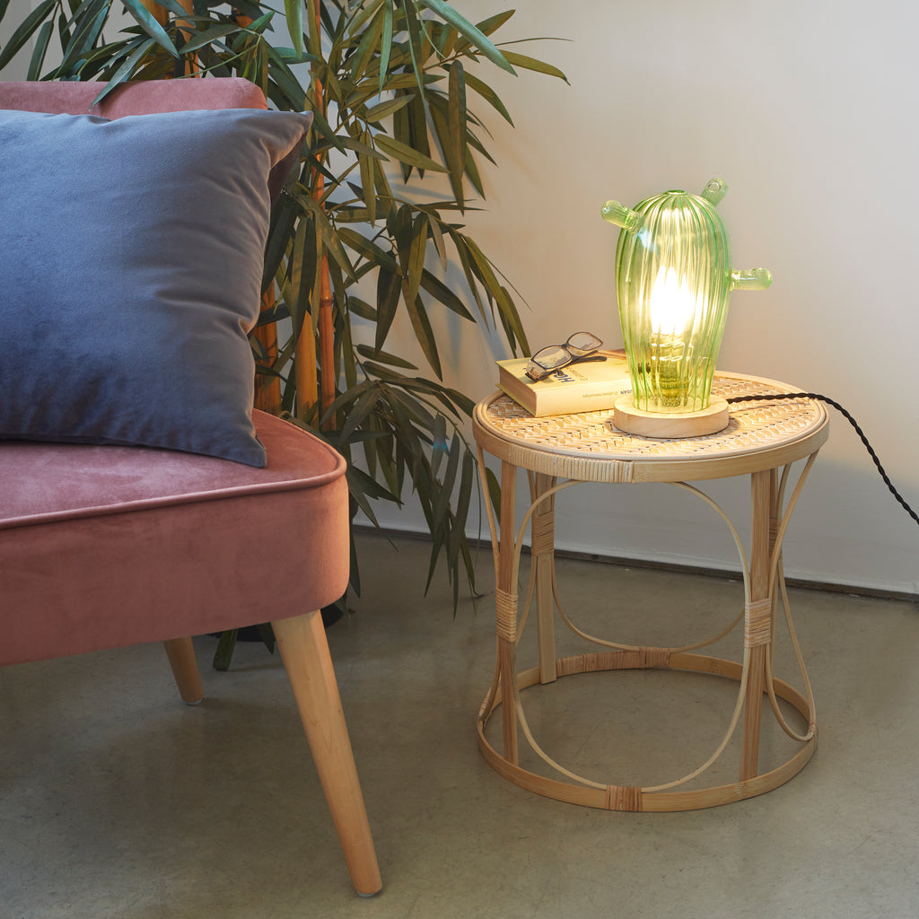 balvi-home-decor-cactus-mexico-lampe-de-table-verre-vert-bois image 3