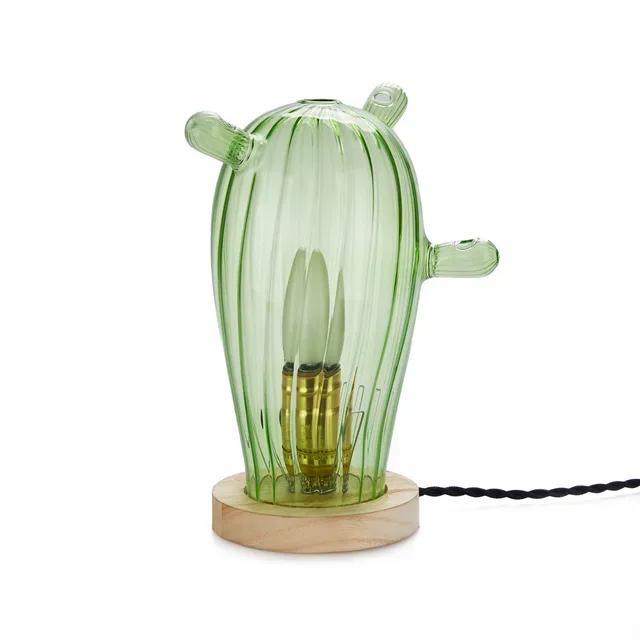 balvi-home-decor-cactus-mexico-lampe-de-table-verre-vert-bois image 1