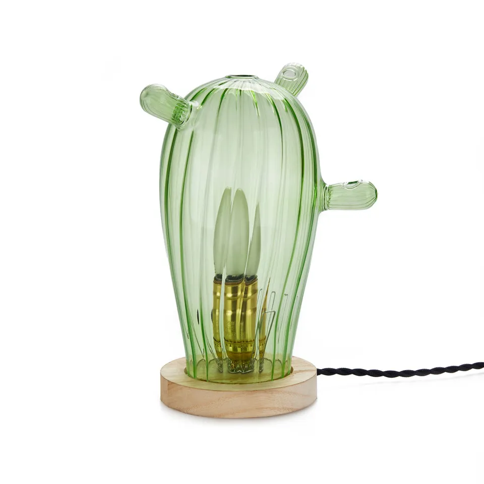 balvi-home-decor-cactus-mexico-lampe-de-table-verre-vert-bois image 1