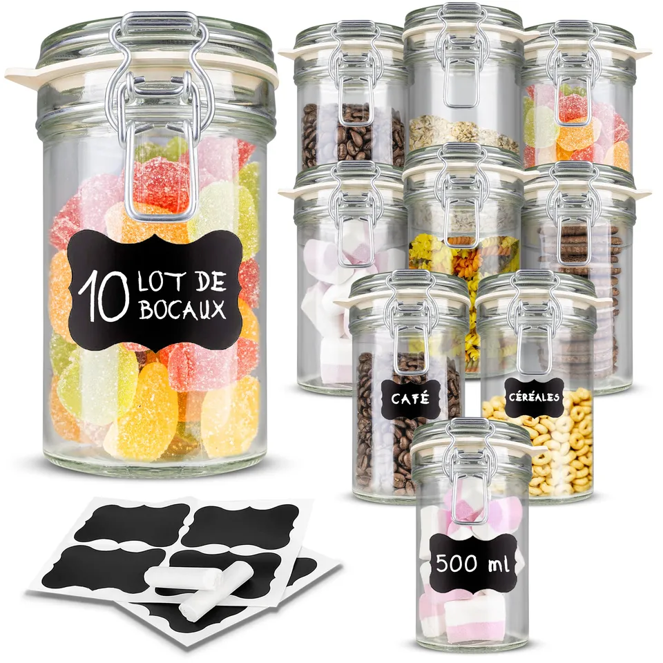 creative-home-bocaux-en-verre-herm-tiques-bocal-500ml-lot-10 image 1