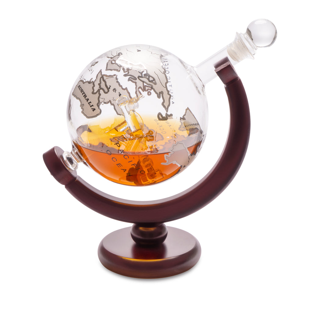 balvi-kitchen-globe-carafe-whisky-verre-avion-socle-bois image 1