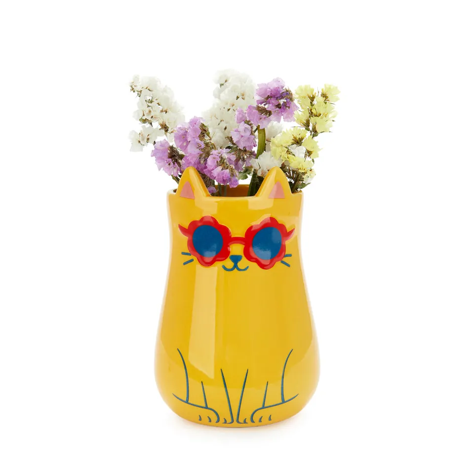 balvi-home-decor-cool-cat-vase-c-ramique-chat-jaune image 1