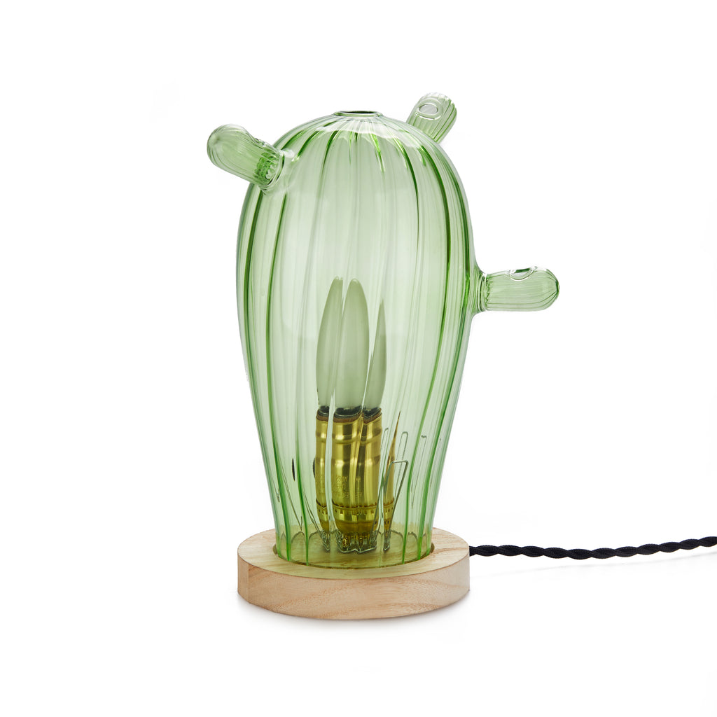 balvi-home-decor-cactus-mexico-lampe-de-table-verre-vert-bois image 1