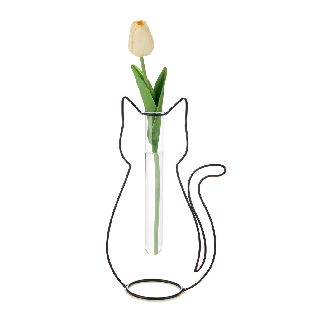 balvi-home-decor-cat-silhouette-vase-m-tal-chat-pipette-verre image 1
