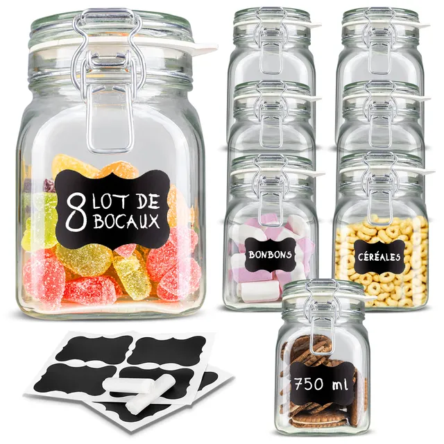 creative-home-bocaux-verre-bocaux-herm-tiques-750-ml-lot-8 image 1