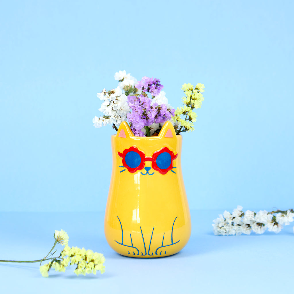 balvi-home-decor-cool-cat-vase-c-ramique-chat-jaune image 2