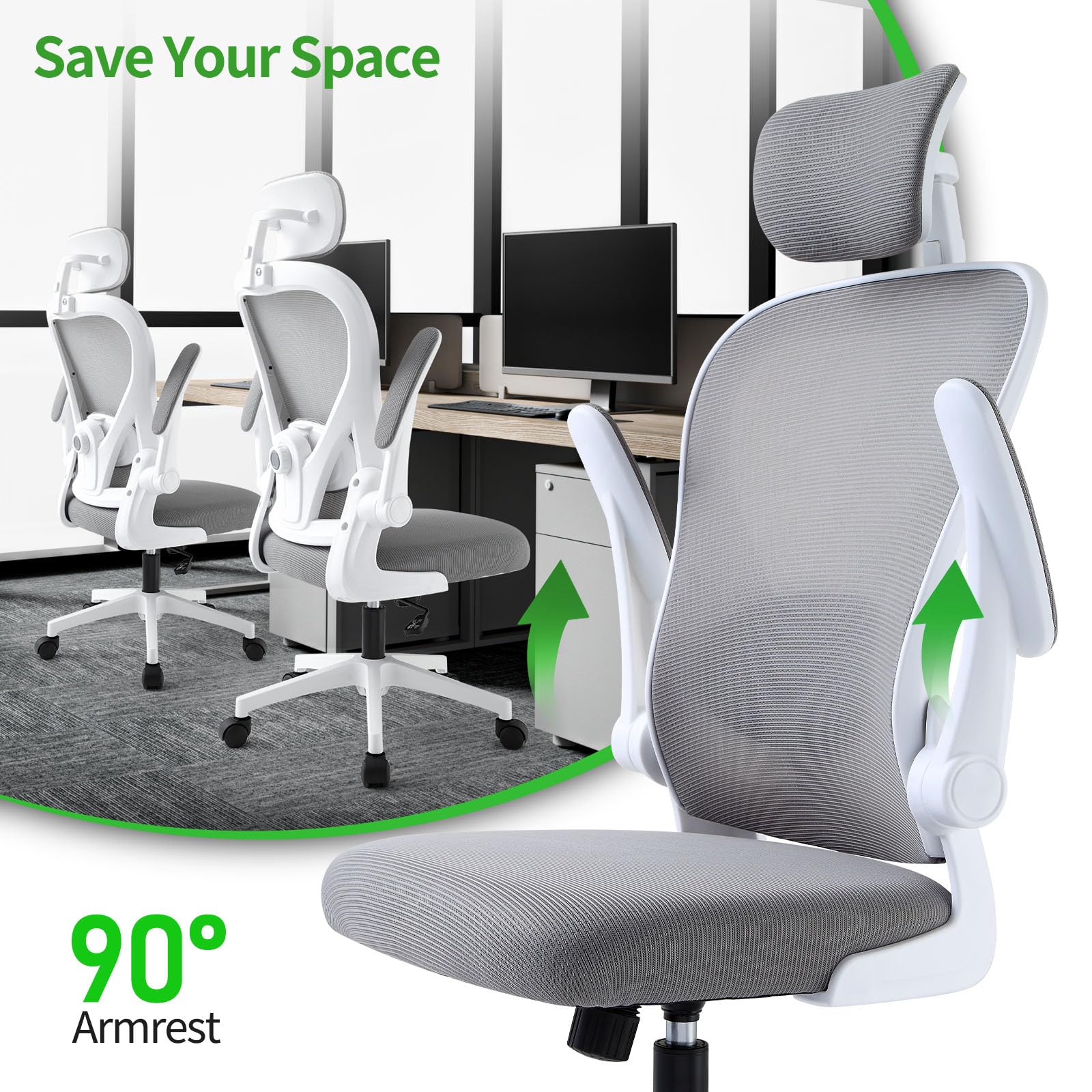 ordeluxe-chaise-bureau-ergonomique-appuie-t-te-accoudoirs-pliables image 5