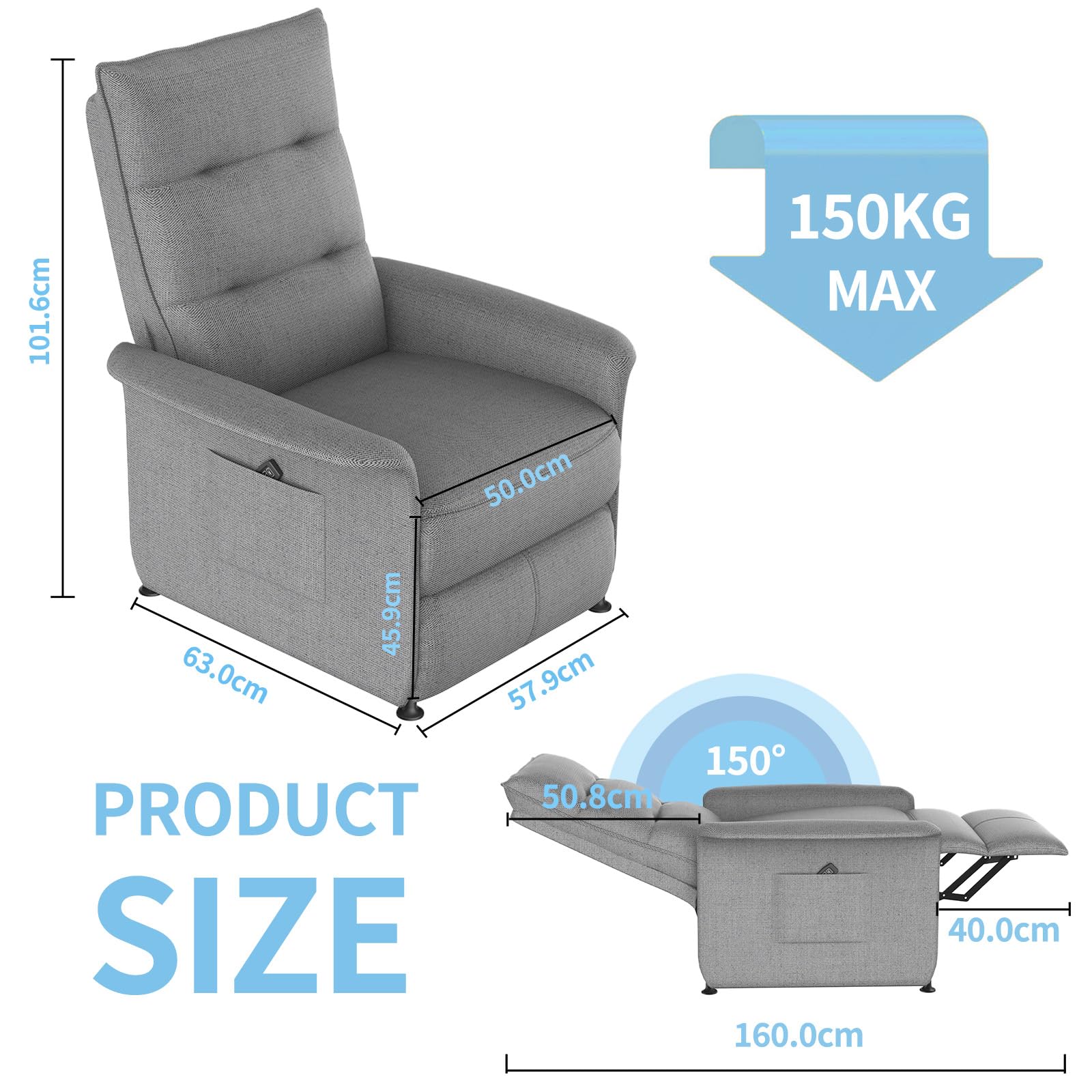 ordeluxe-chaise-fauteuil-relax-inclinable-150-kg-gris image 2