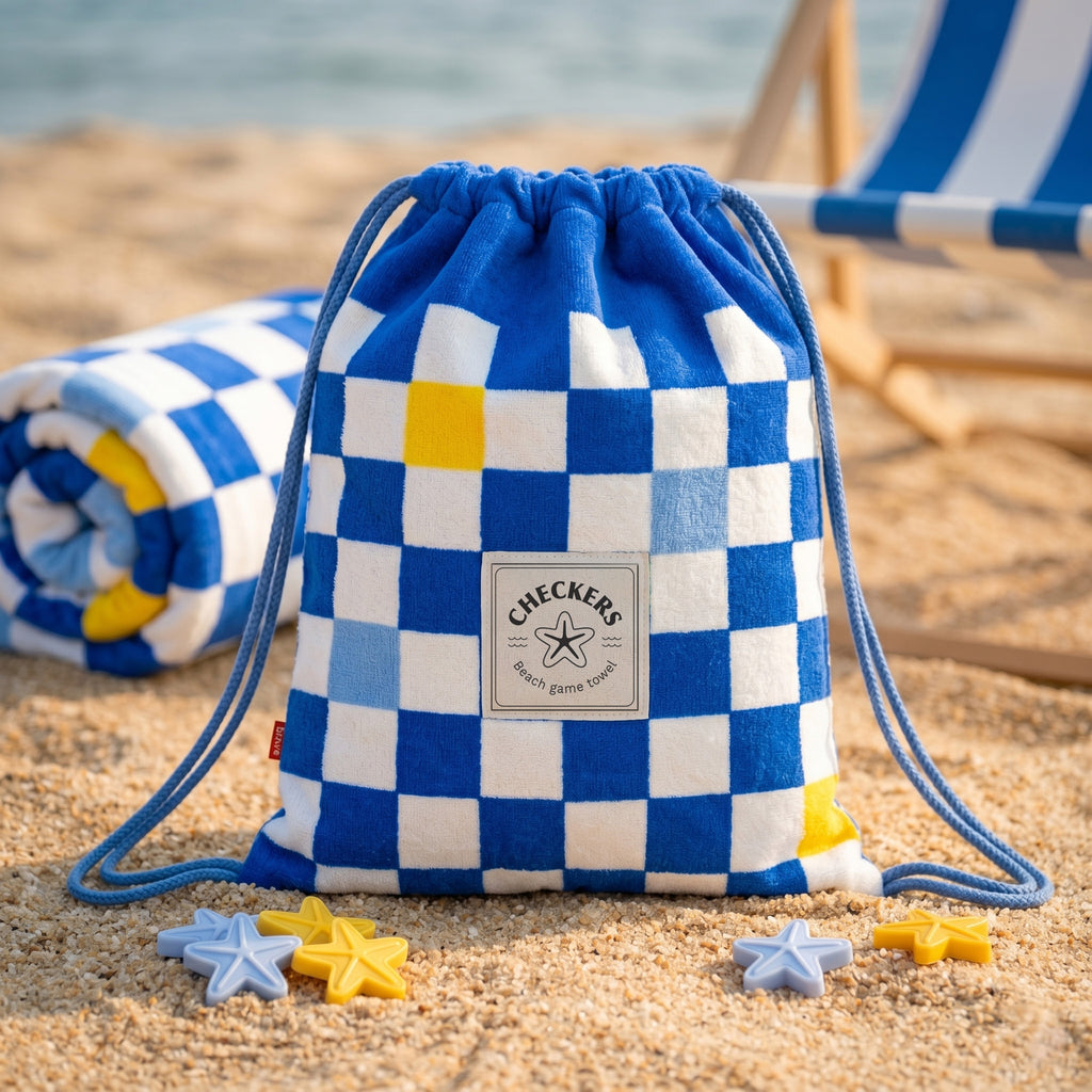 balvi-lifestyle-checkers-serviette-de-plage-jeu-bleue image 2
