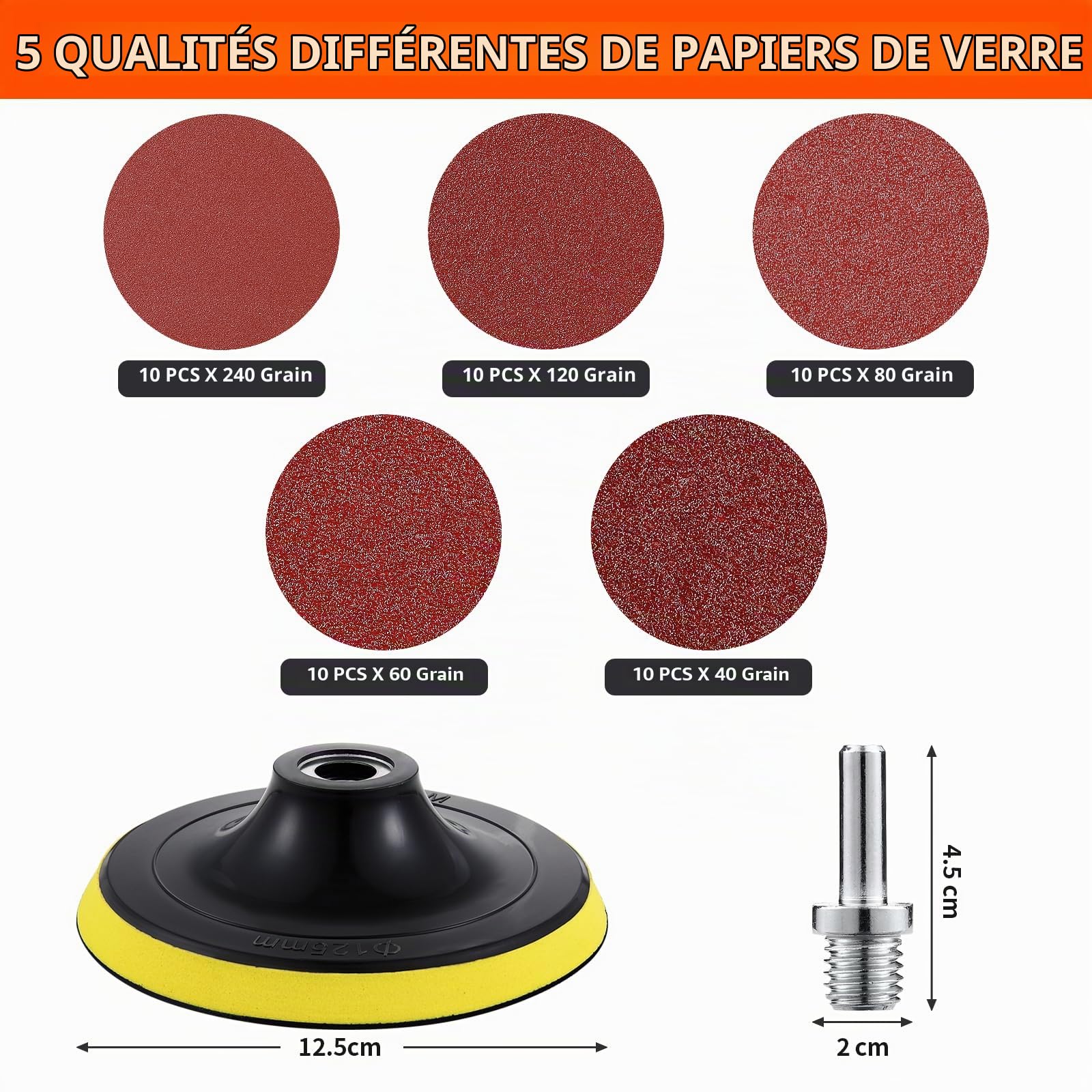 ordeluxe-kit-disques-abrasifs-125mm-m14-50-pi-ces-grains-assortis image 2