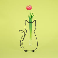 balvi-home-decor-cat-silhouette-vase-m-tal-chat-pipette-verre image 2
