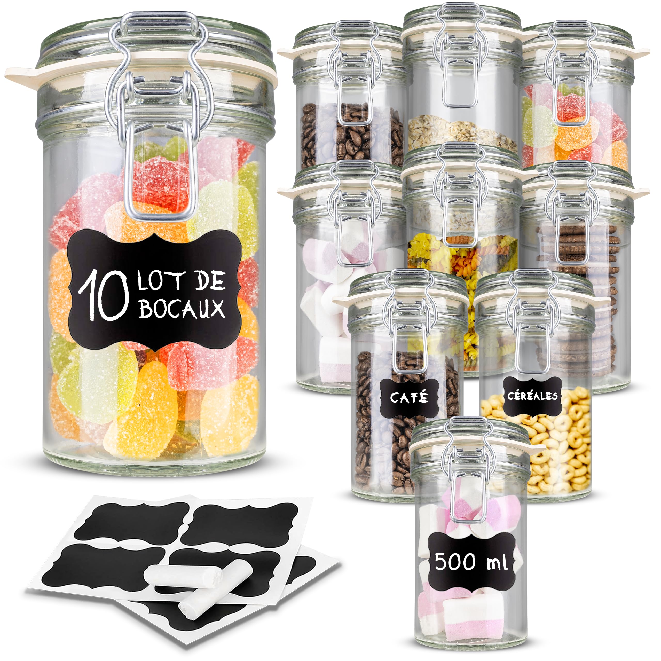 creative-home-bocaux-en-verre-herm-tiques-bocal-500ml-lot-10 image 1