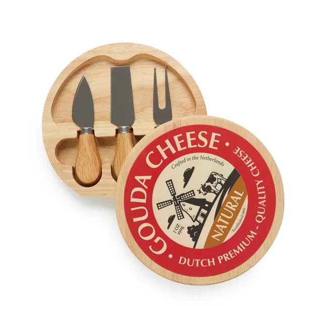 balvi-kitchen-gouda-planche-fromage-bois-3-couteaux image 1